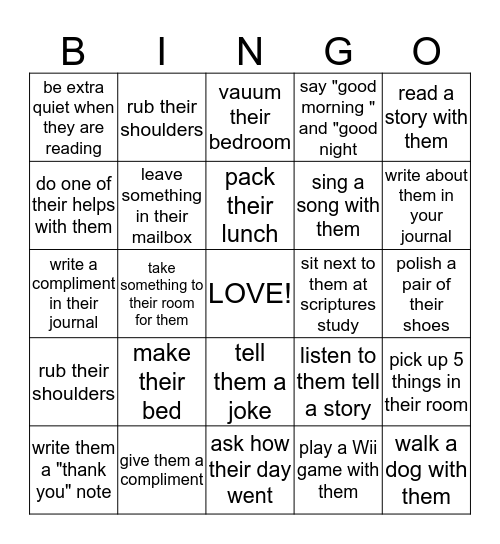 LOVE AT HOME Bingo Card