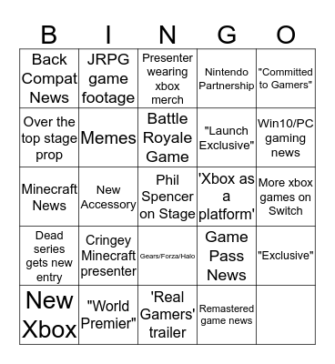 E3 2019 Xbox Bingo Bonanza! Bingo Card