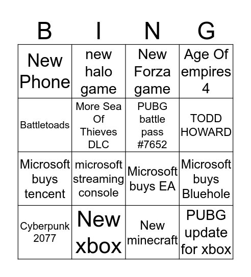 Microsoft  Bingo Card
