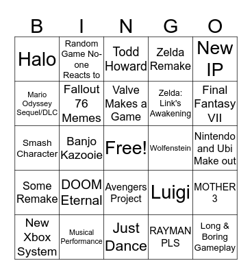 E3 2019 Bingo Card