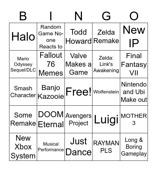 E3 2019 Bingo Card