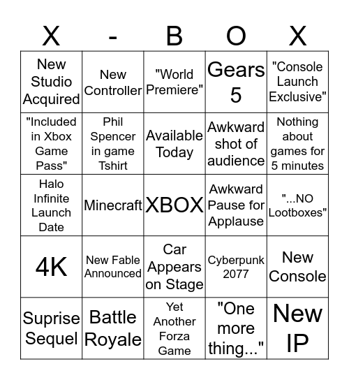 Microsoft E3 Bingo Card