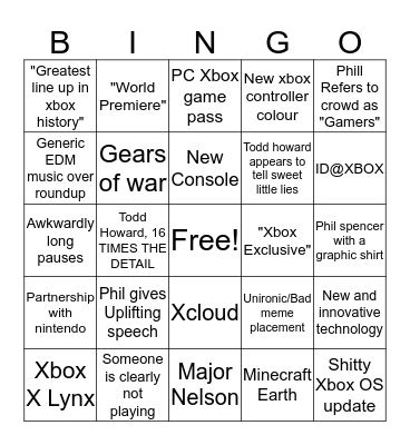 Xbox@E3 Bingo Card