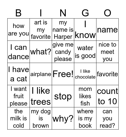 Harper's Bingo Card