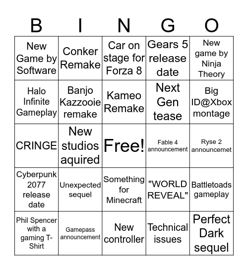 E3 Xbox Conference Bingo card Bingo Card