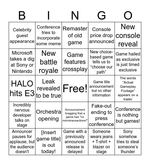 SRG E3 Bingo Card