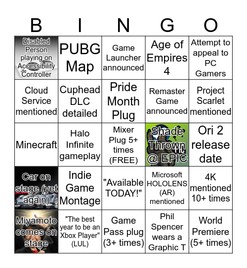 M$ Xbox E3 2019 TriHard Bingo! Bingo Card