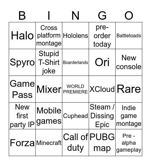 Microsoft @ E3 Bingo Card