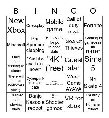 E3 2019 Microsoft Bingo Card