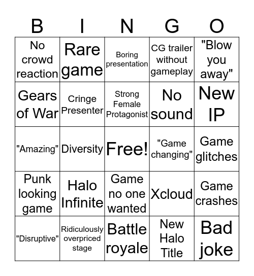 E3 Microsoft 2019 Bingo Card
