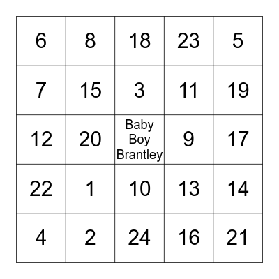 JEANNA'S BABY Shower  Bingo Card