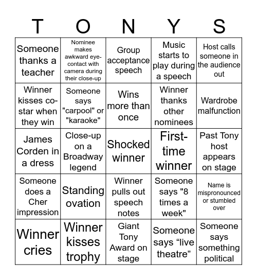 Tony Awards Bingo! Bingo Card