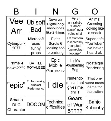 Adam's E3 Bingo Card