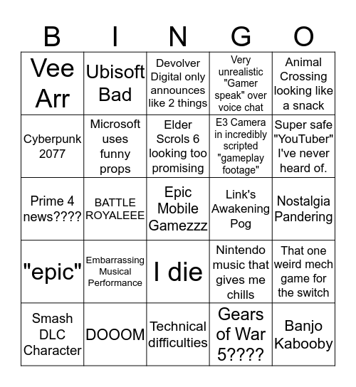 Adam's E3 Bingo Card