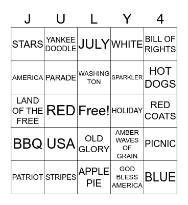 HAPPY JULY 4TH! Bingo Card