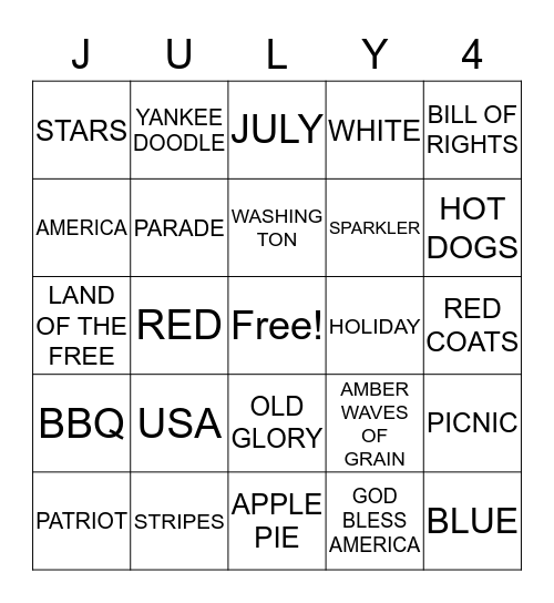 HAPPY JULY 4TH! Bingo Card