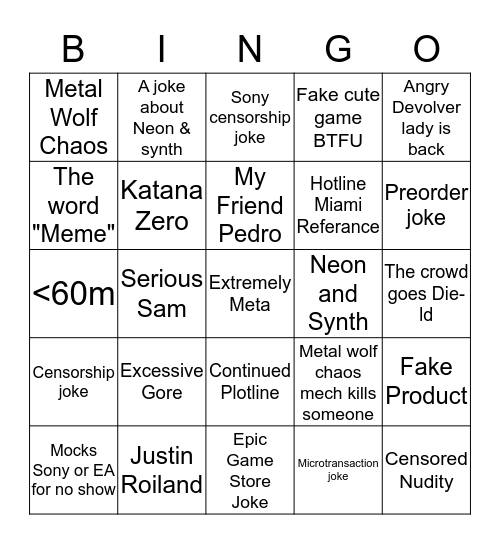 Devolver Digital Bingo Card