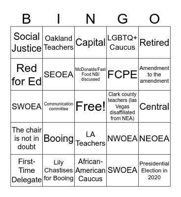 NEA-RA Bingo Card