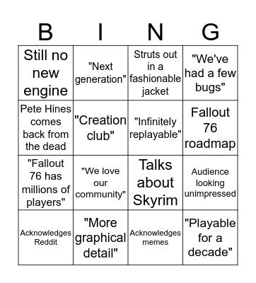 Todd Howard's Sweet Little Lies Bingo Card