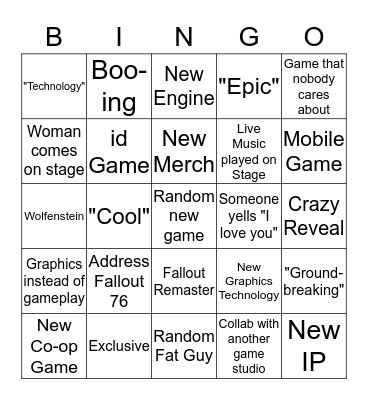 Bethesda Shenanigans Bingo Card