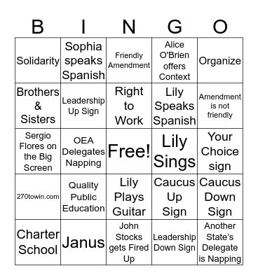 NEA-RA Bingo Card