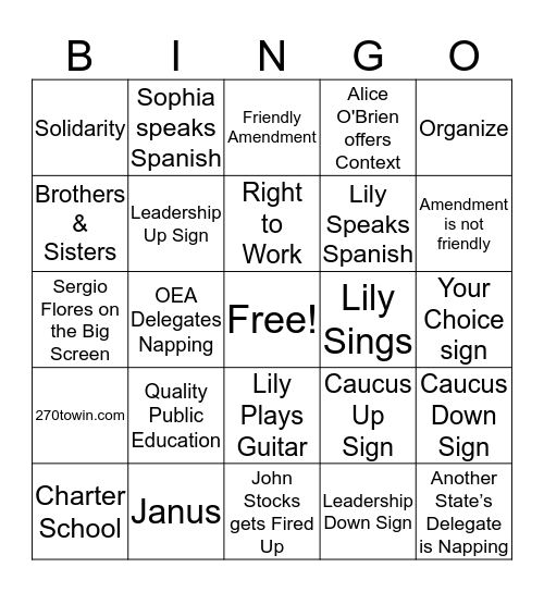 NEA-RA Bingo Card