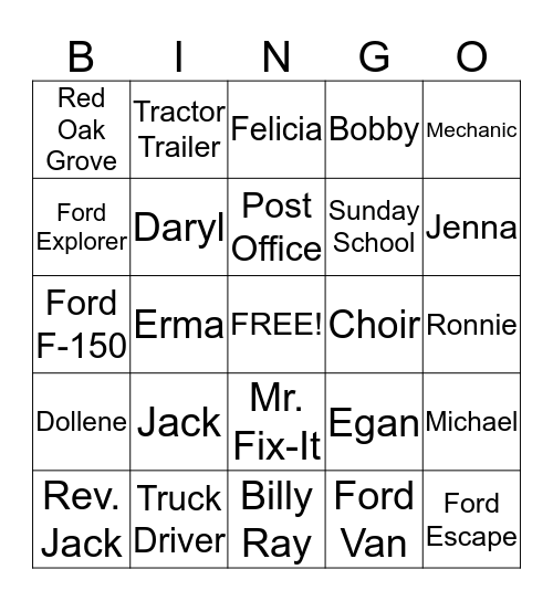 Jack's Bingo Card