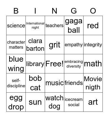 Clara Barton Bingo Card