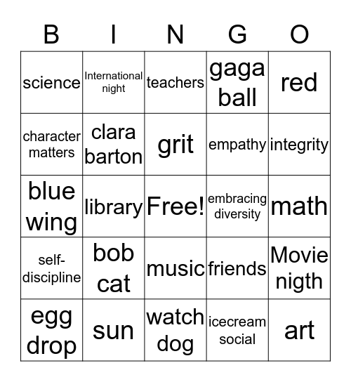 Clara Barton Bingo Card