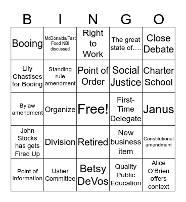 NEA-RA Bingo Card