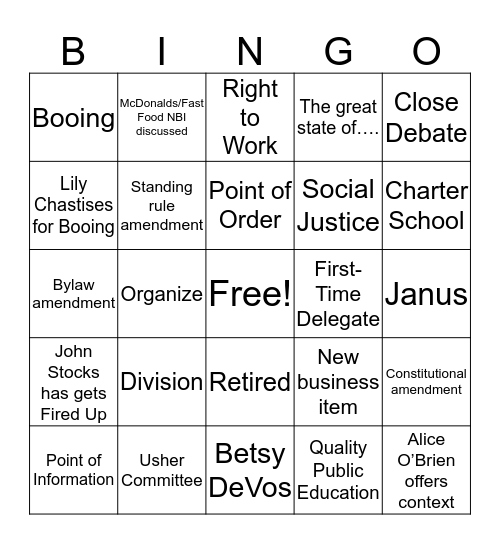 NEA-RA Bingo Card