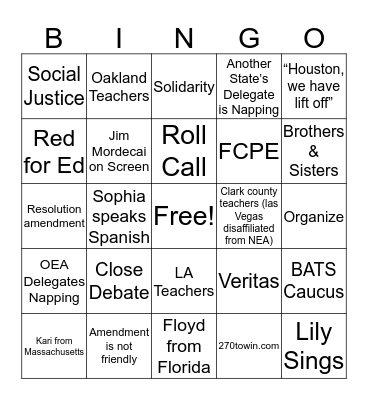 NEA-RA Bingo Card