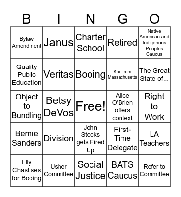 NEA-RA Bingo Card