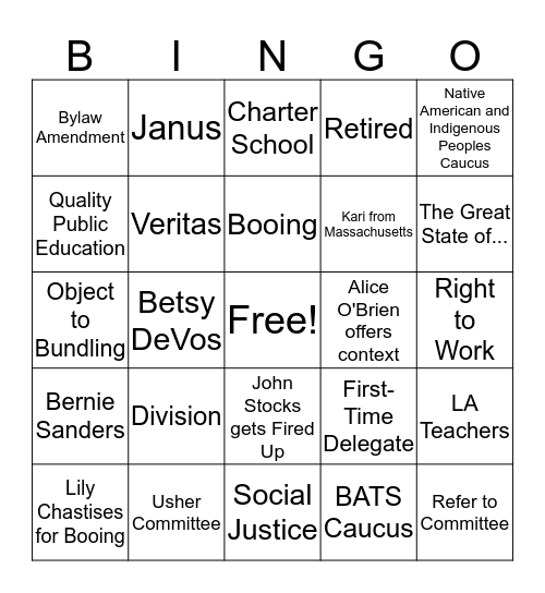 NEA-RA Bingo Card