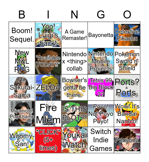 Nintendo E3 tosh edition Bingo Card