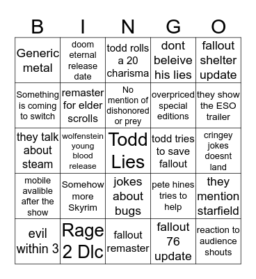Bethesda E3 Bingo Card