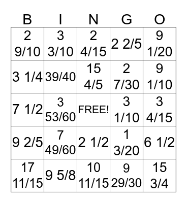 FRACTION BINGO 5TH GRADE Bingo Card