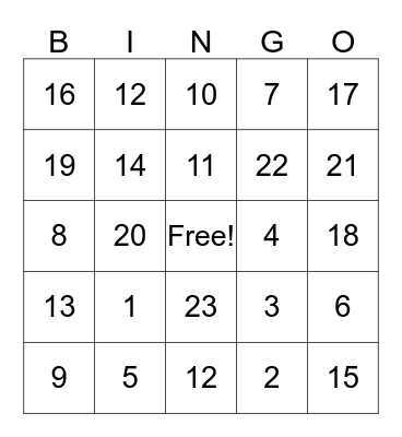 Mathnasium Bingo - Addition 1 Bingo Card