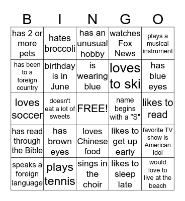Who Are You? Bingo Card
