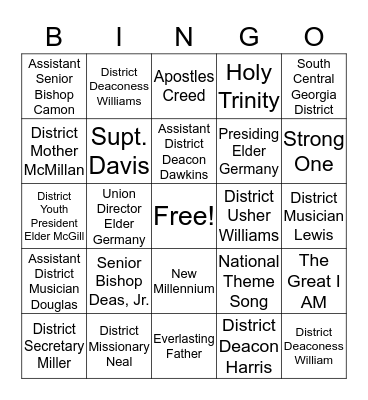 First Born Church of The Living God, Inc. Bingo Card