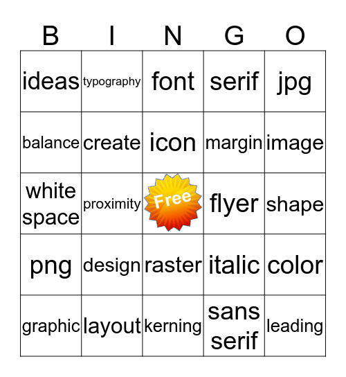 Graphic Design Bingo Card