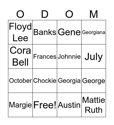 The Odom Family All Black Affair Bingo Card