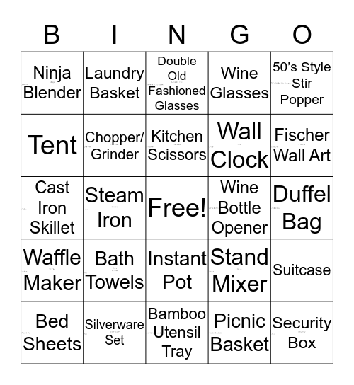 Bridal Shower Bingo Card