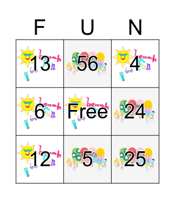 Summer Ratio Bingo Card