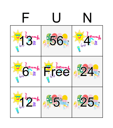 Summer Ratio Bingo Card