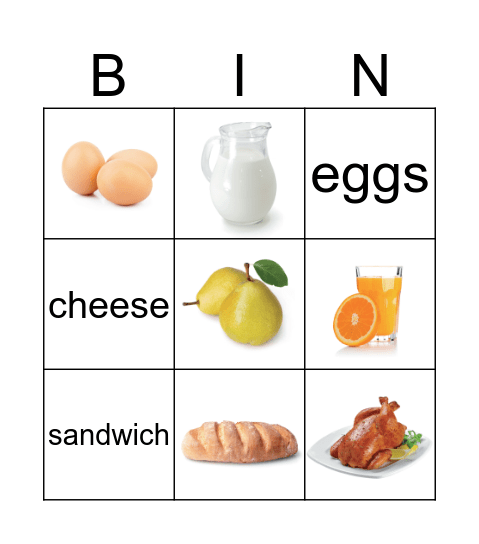 Foods Bingo Card