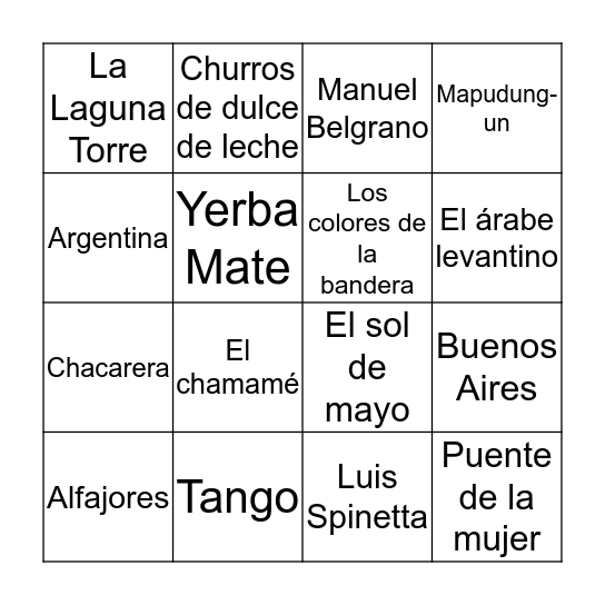 Argentina Bingo Card