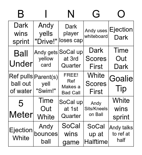 Waterpolo Bingo Card