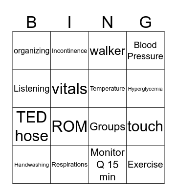 CNA Bingo Card