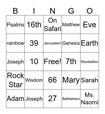 VBS Bingo Card